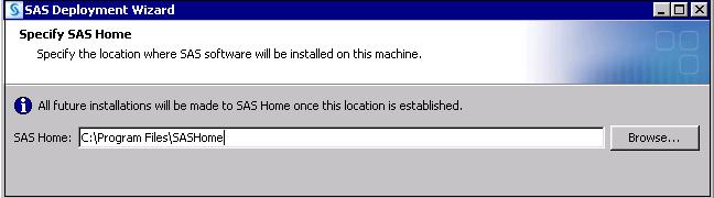 For example, on a 64-bit Windows machine, the default location is C:\Program Files \SASHome.