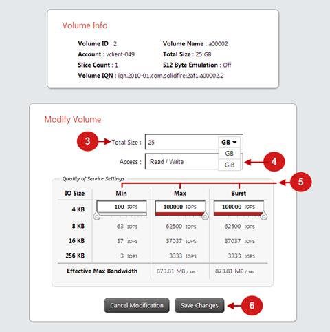 Volumes Modifying Active Volumes The Modify Volume page is used to change the attributes of a volume.