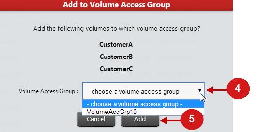 Volumes window. NOTE: The steps below can also be used to add volumes to a Fibre Channel volume access group. Procedure 1.
