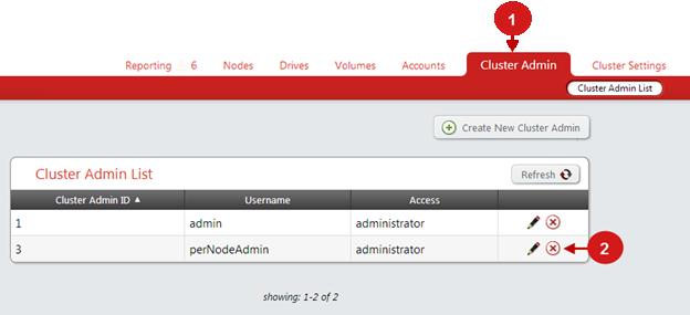 Accounts Deleting a Cluster Admin Account A cluster administrator account that was created by the system administrator