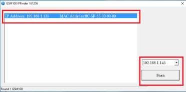 2. IP Finder a. The GSM 100 is shipped with a static IP address of 192.168.1.20. Set your computer address to an address in the same domain, 192.