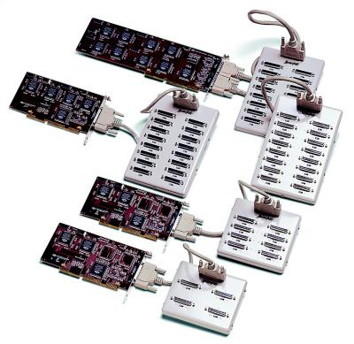 Do not connect 16-port cards located in different machines to the RM32-RJ45. It is possible to damage the interface and card if the interface is connected to two PCs using separate line power sources.
