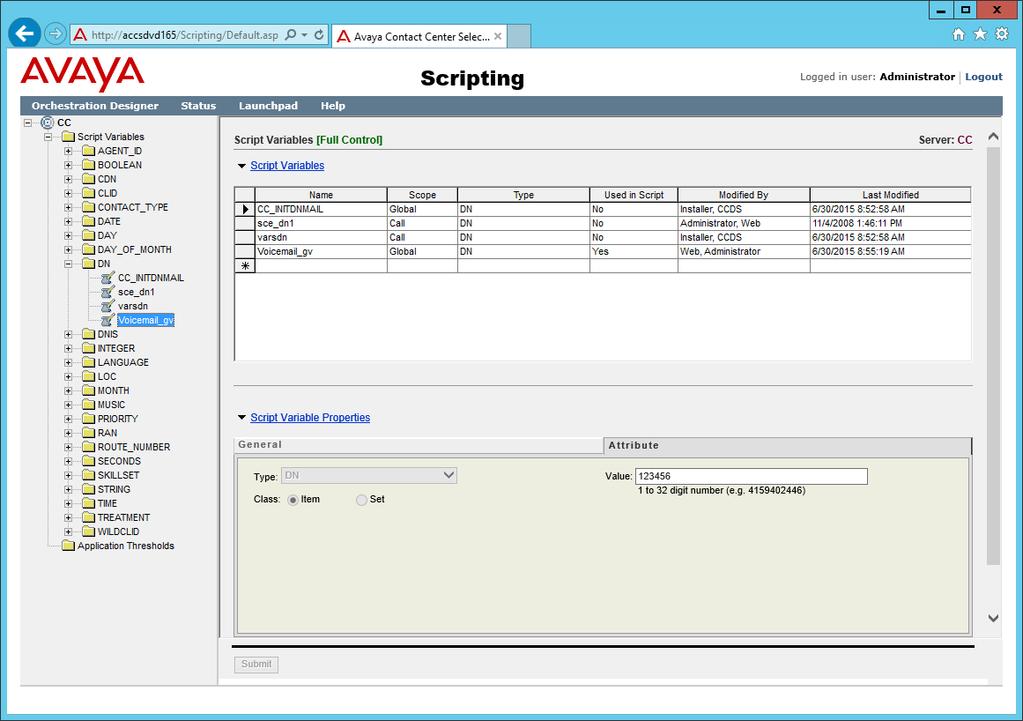 Customizing the solution Procedure 1. From the Contact Center Manager Administration Launchpad, select Scripting. 2. In the Scripting window, expand the system tree. 3.