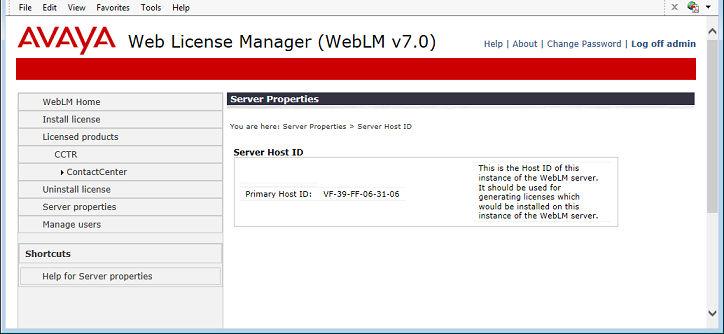 Avaya WebLM OVA deployment 2. Log on to the Web License Manager user interface using the default settings: The default User Name is admin. The default Password is weblmadmin. 3. Click Log On. 4.
