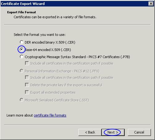 The Certificate Export Wizard window appears, click
