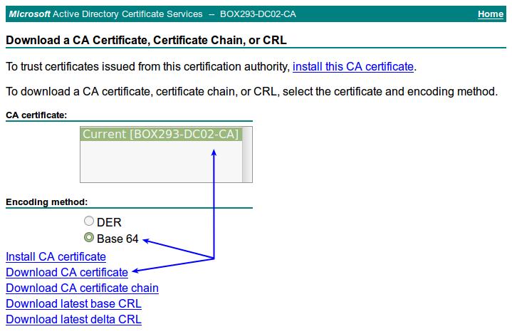 You will be presented with a page similar to the screenshot to the right. Click the Download a CA certificate, certificate chain, or CRL link.