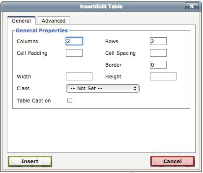 Creating and Editing Tables page 12 1. While editing a page in the WYSIWYG editor, place your cursor where you want to insert a table. 2. Press the Insert/Edit Table Button (third row). 3.