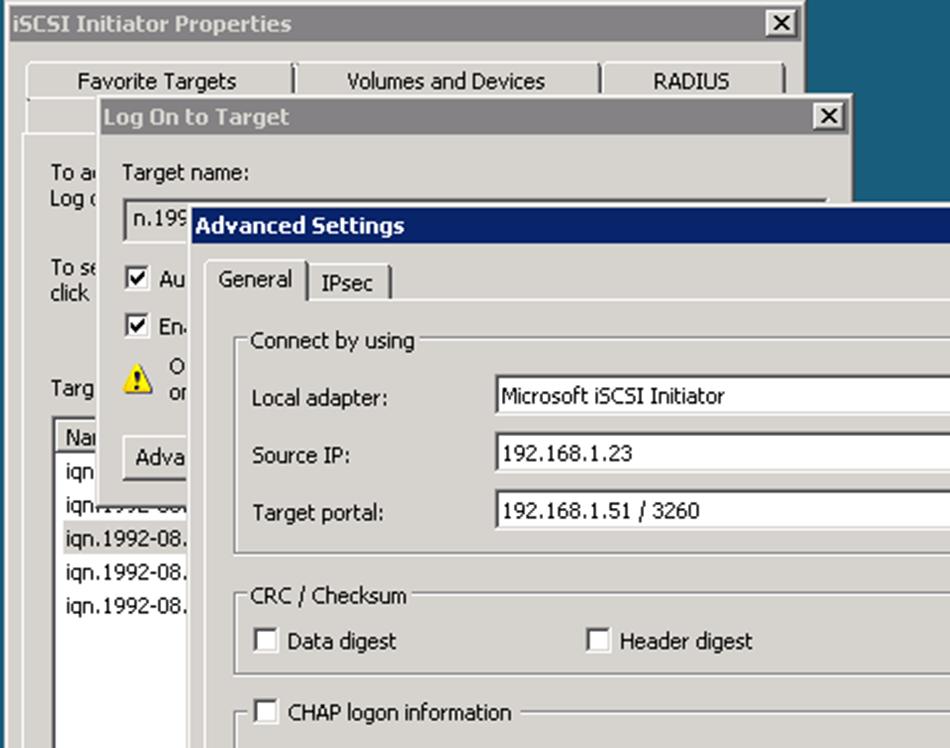 iscsi configuration and provisioning workflow 17 6. For Source IP or Initiator IP, select the IP address of a port on the same subnet or VLAN as one of the iscsi target LIFs. 7.