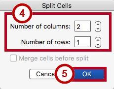 From these tabs, you can modify the Design or the Layout of your tables. Figure 19 - Table Tools Splitting Cells 1. Click in the cell that you want to split. 2.
