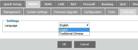 3.3.6 Language You can choose English or Traditional Chinese. 3.3.7 Log Settings The log is very important for network safety, it recorded a variety things of system every day, you can check the error occurred, or track the Internet traffic.
