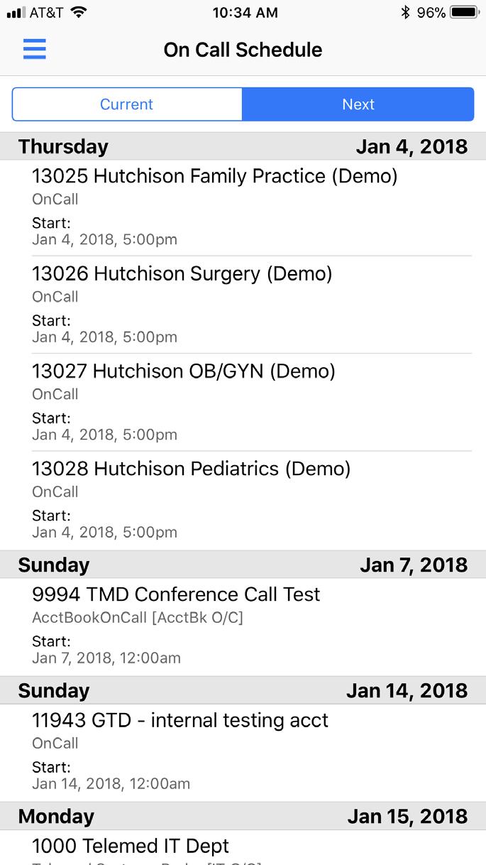 On Call Schedule You can access your On Call Schedule from the main menu.