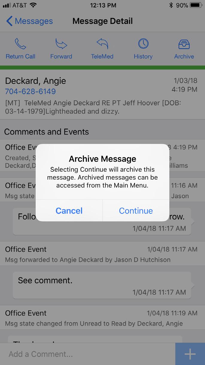 At 11:17AM the Office Event indicates that the message was forwarded to Angie Deckard. At 11:19AM the message was opened by Angie and changed status from Unread to Read.