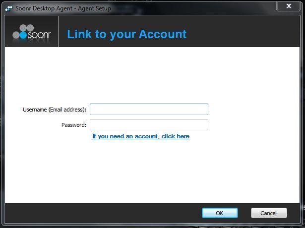 During the installation process, as shown below, you'll be prompted to provide your Username and Password so that the desktop agent can associate itself with your