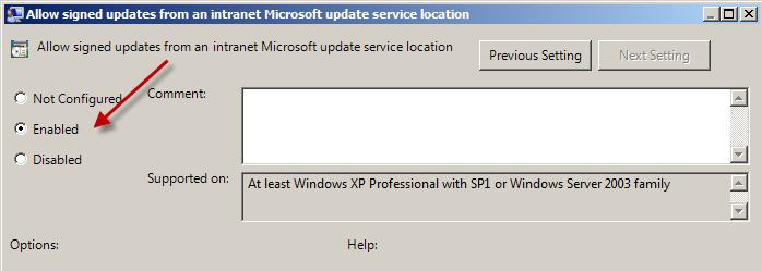 Microsoft update service location" and Enabled it. 6.