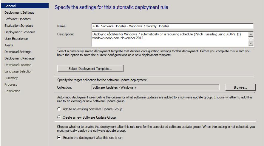 3. On the Deployment Settings page, set the