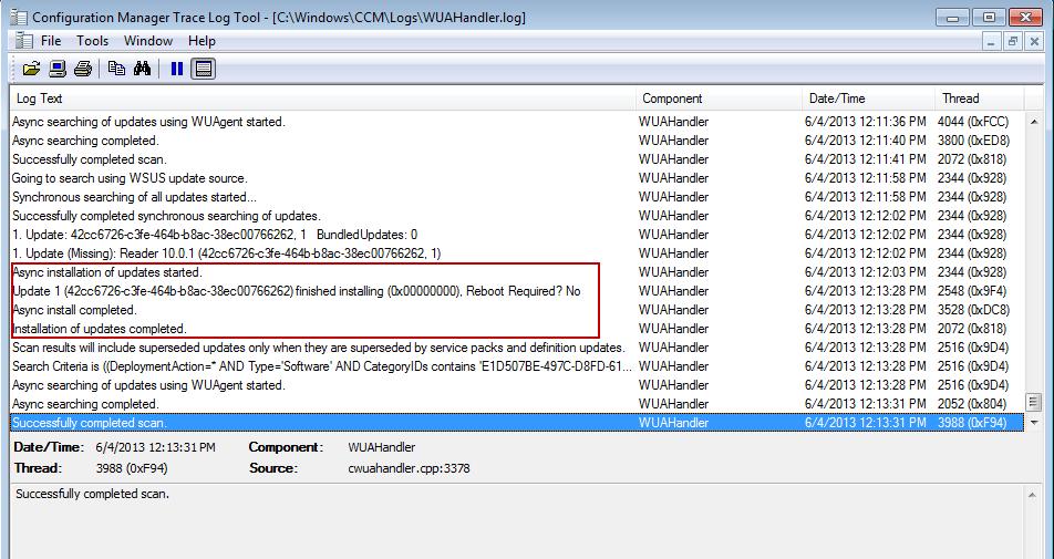 If you want to see the process above via log files you can review the C:\Windows\CCM\Logs\WUAhandler.