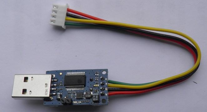 It is connected to the M660 demo board through 4-pin cables, which have been soldered to the power board in a sequence of red, black, yellow, and green at one end and should be inserted into the plug