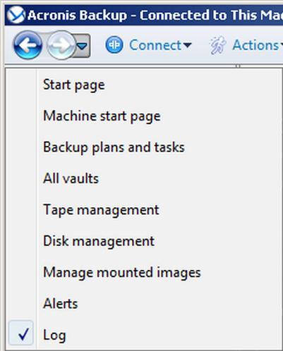 Others are selected from the drop-down list, or typed manually in the page's fields. Action page - Controls Acronis Backup remembers the changes you made on the action pages.