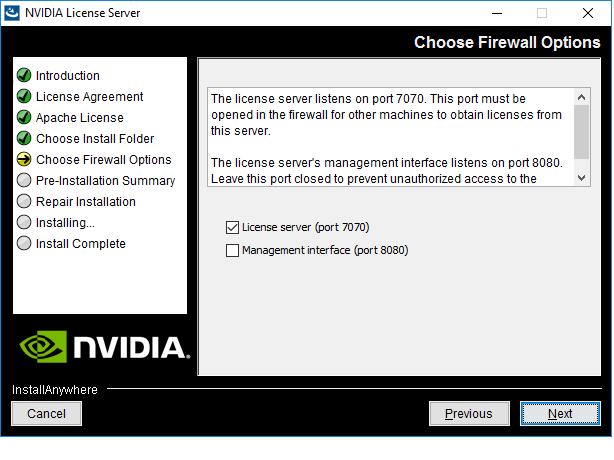 Installing the NVIDIA Virtual GPU Software License Server Figure 11 Firewall Settings on Linux 7.