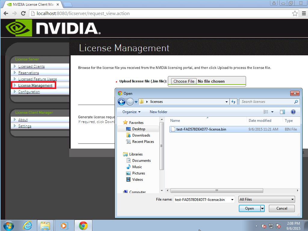 Managing Licenses on the NVIDIA Virtual GPU Software License Server Figure 16 Selecting a License File In