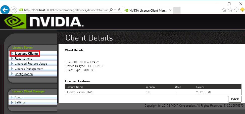 Managing Licenses on the NVIDIA Virtual GPU Software License Server Figure 20 Viewing License Usage 3.7.4.