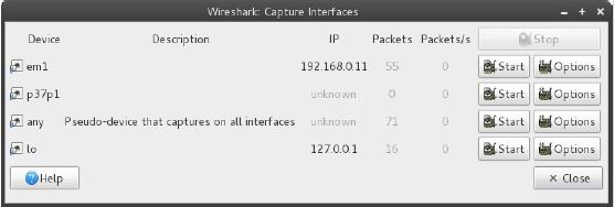 Packet Capture Capture -> Interfaces Available network interfaces for capture