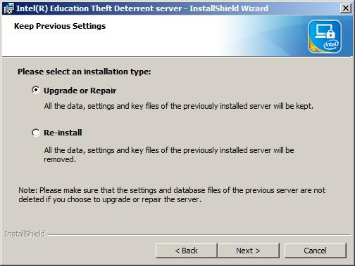 3 Repair or Re-install Theft Deterrent server If upgrade failed, the current server may be corrupted. You can repair the server with the current installation package.