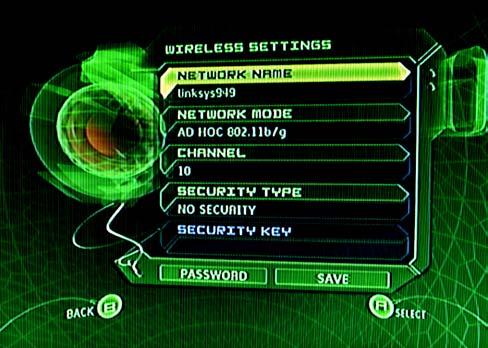 5. On the WIRELESS STATUS screen, select SETTINGS. Figure 6-7: Xbox s WIRELESS STATUS Screen 6. On the WIRELESS SETTINGS screen, select NETWORK NAME.