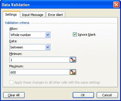validation criteria Click Error Alert o