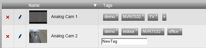 Cameras Page Creating Tags 1 To create a new tag to attach to a video source, in the Tags column, click the Add a Tag button in