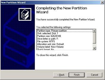 On the "Format Partition" page, specify the formatting options that you want, and