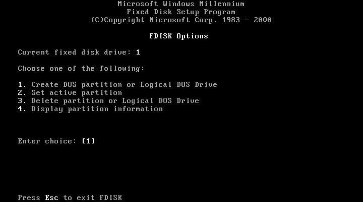 4. This is the main page of the fdisk program Select 1 to create a partition on the drive. 5. Select option 1 to create a Primary partition. Fdisk will then check the drive integrity.
