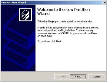 2. On the "Welcome to the New Partition Wizard" page,