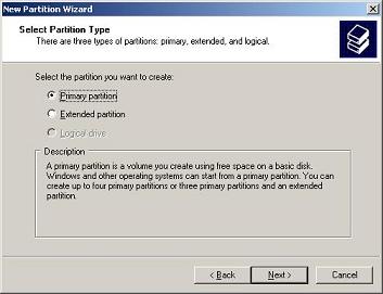 On the "Select Partition Type" page, select the type
