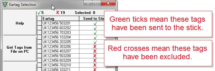 Tags that have been sent will now have only a green ck beside. All tags will remain on the grid for selec on next me the program is opened. 7.
