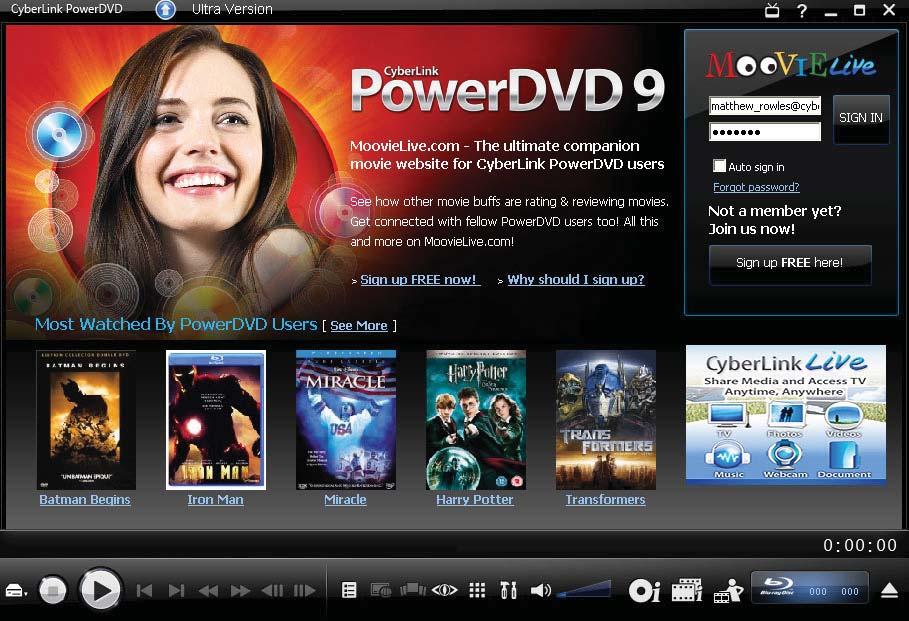 CyberLink PowerDVD 9 - the most complete home-theater movie experience on the PC! Play DVDs, Blu-ray Discs and the latest HD video formats. Up-scale the quality of DVDs with TrueTheater Technology.