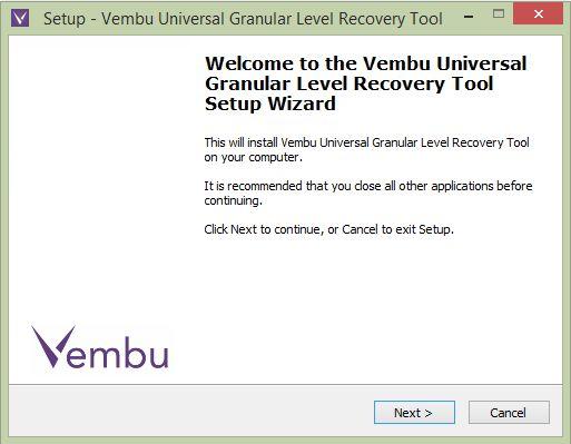 Installation Download Vembu Universal Explorer from https://www.vembu.com/builds/v380. Run the application with administrator access.