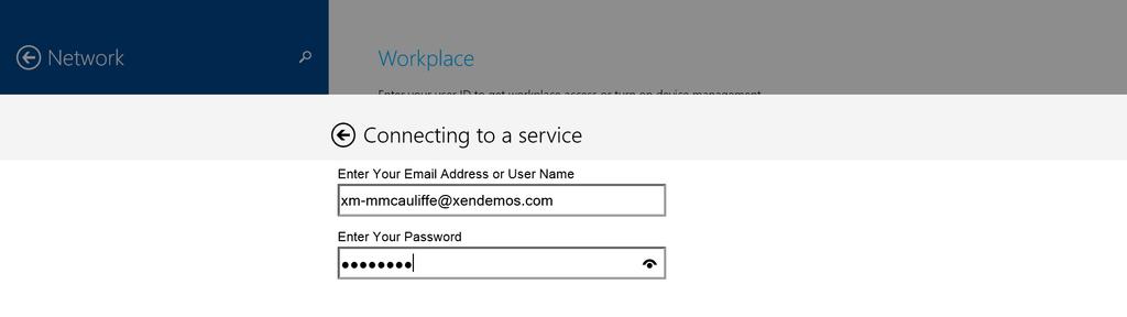 password) to begin enrolling a Windows 8.1 device with XenMobile.