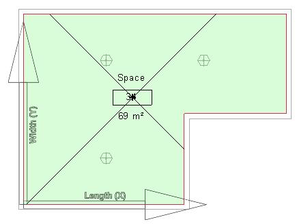 length in Y direction in room/space; Select Base Wall for X Direction