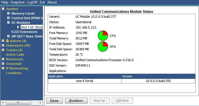 5.8 Using System Status Application System Status Application displays the status of the Unified Communications Module, for details see Module LEDs 60.