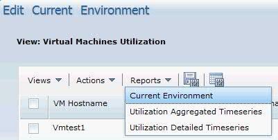 Virtual Machines Utilization iew Reports menu Each report opens in a new window. For details of these reports, see the Virtual Machine Utilization reports. 6.