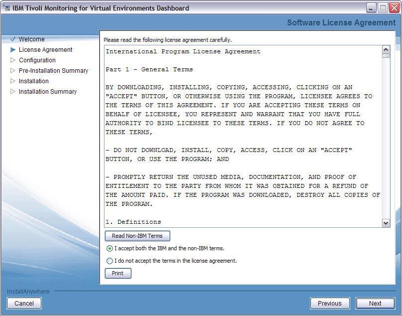 Figure 3. Software License Agreement page 6. On the Configuration pages, choose the components you want to install and click Next.