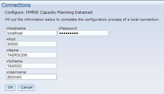 Figure 14. Connections page to configure the Capacity Planner database 7. After you are finished defining the connection, click OK to sae it.