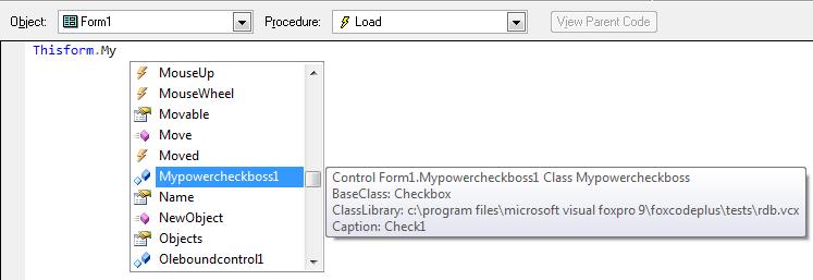 10 In the tooltip the name of control is preceded by the parent name object. (e.g. Form1.Mypowercheckboss1) Image 17.11 18- Replacement of the native IntelliSense in form and class designer.