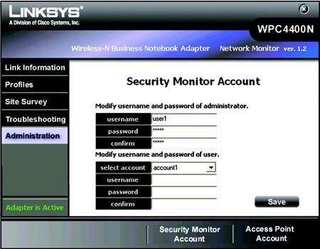 Security Monitor Account The Security Monitor Account screen provides you with the function to create and modify your Security Monitor account.