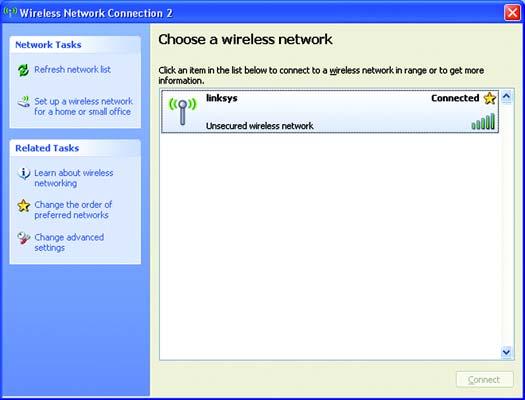 Figure B-6: Network Connection - Wireless Security NOTE: Windows XP Wireless Zero Configuration does not support the use of a passphrase. Enter the exact WEP key used by your access point. 5.