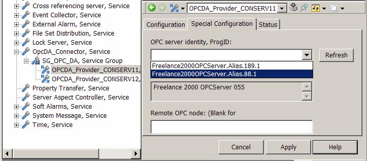OPC Data Access Section 3 Basic Settings 2. Open the Special Configuration tab. Figure 27. Special Configuration tab 3. Click Refresh. 4. Open the OPC Server Identity, ProgID list box. 5.