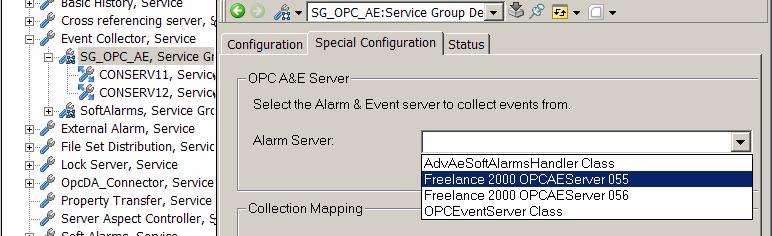 b. Click the Service Group Definition aspect. c. Open the Special Configuration tab and the Alarm Server list box. d.
