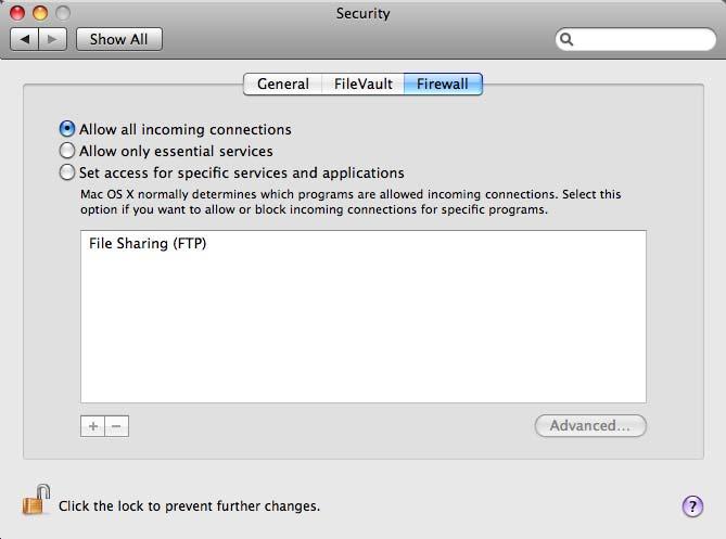 2: Assign the ftp Server an IP Address 2-7 Click Show All to return to the System Preferences panel and click Security.