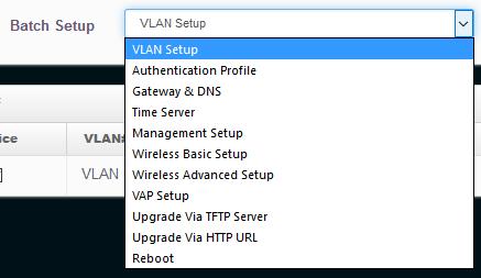 112 VLAN setup: VLAN: The function can select VLAN (see section 4-3-1) VLAN Mode: Administrator can enable or disable VLAN mode of the managed APs.